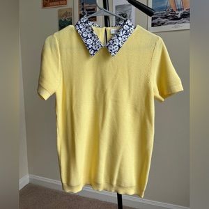 J. CREW Short Sleeve Yellow Sweater with Attached Floral Collar Size Small